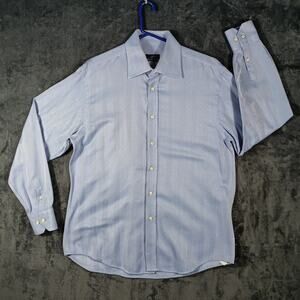 Renzo Baldi Shirt Men XL Blue Herringbone Button Up Long Sleeve Classic Fit